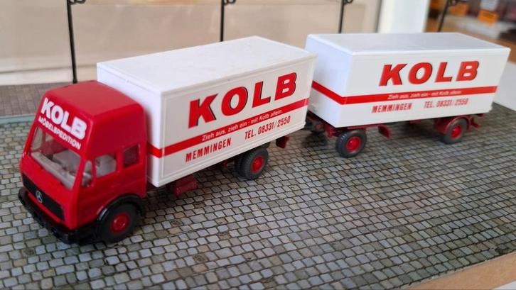 Wiking 459 Mercedes Benz NG + aanhanger Kolb, 1/87, Hobby en Vrije tijd, Modelauto's | 1:87, Zo goed als nieuw, Bus of Vrachtwagen