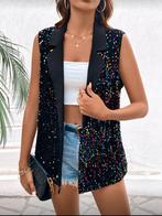 Glitter Gilet - Feestelijk & Stijlvol!, Kleding | Dames, Bodywarmers, Verzenden, Zwart, Zo goed als nieuw, Maat 36 (S)