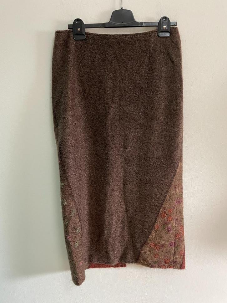 R3 - Warme lange mohair Caroline Biss rok maat 42 (1), Kleding | Dames, Rokken, Zo goed als nieuw, Maat 42/44 (L), Blauw, Onder de knie