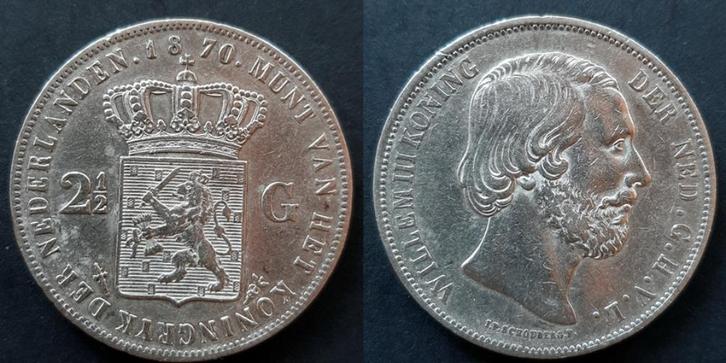 Rijksdaalder 1870, Postzegels en Munten, Munten | Nederland, 2½ gulden, Koning Willem III, Zilver, Verzenden