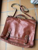 Vintage retro cognac leren aktetas laptoptas schooltas tas, Gebruikt, Bruin, Aktetas of Boekentas, Leer