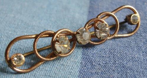 ﻿€20,00 BRONS ANTIEKE BROCHE MET STRASS EN STENEN 01 - ooq, Sieraden, Tassen en Uiterlijk, Antieke sieraden, Broche, Brons, Met edelsteen