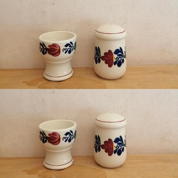 2x Boch Boerenbont Eierdop + Zoutstrooier/Peperstrooier, Huis en Inrichting, Keuken | Servies, Gebruikt, Overige typen, Boerenbont