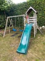 Speelhuis 2 schommels, glijbaan, zandbak, klimmuur, Kinderen en Baby's, Speelgoed | Buiten | Speelhuisjes, Ophalen, Gebruikt, Hout