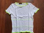 Christian LaCroix - vintage spierwitte neongele ajour top S, Wit, Ophalen of Verzenden, Zo goed als nieuw, Korte mouw