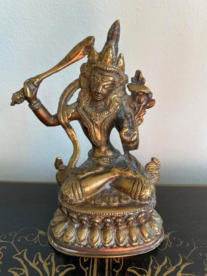 Antieke vergulde, bronzen Boeddha Manjushri., Antiek en Kunst, Kunst | Niet-Westerse kunst, Verzenden