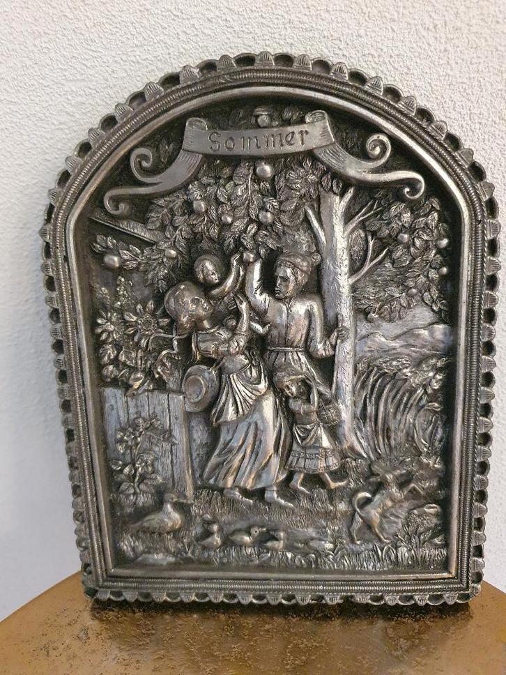 Antieke tinnen schilderij zomer verzamel object, Antiek en Kunst, Kunst | Schilderijen | Klassiek, Ophalen of Verzenden