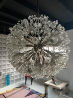 Vintage design messing glazen kroonluchter jaren 60, Huis en Inrichting, Lampen | Kroonluchters, Ophalen, Gebruikt, Glas, Vintage