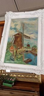 Schilderij van molen afm 69x49 cm in witte lijst, Ophalen of Verzenden