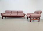 Vintage Coja bank & fauteuil Zweden '70 leer palissander, Ophalen, Vintage mid century, N, N