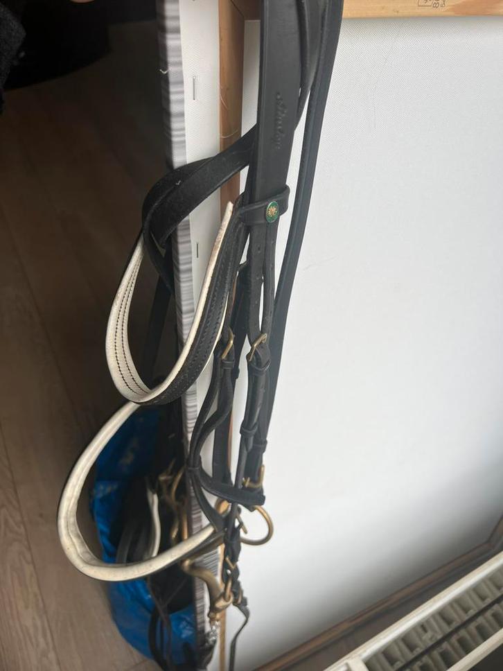 Luxe vintage zwart lederen hoofdstel met witte achterband, Dieren en Toebehoren, Paarden en Pony's | Hoofdstellen en Tuigage, Gebruikt