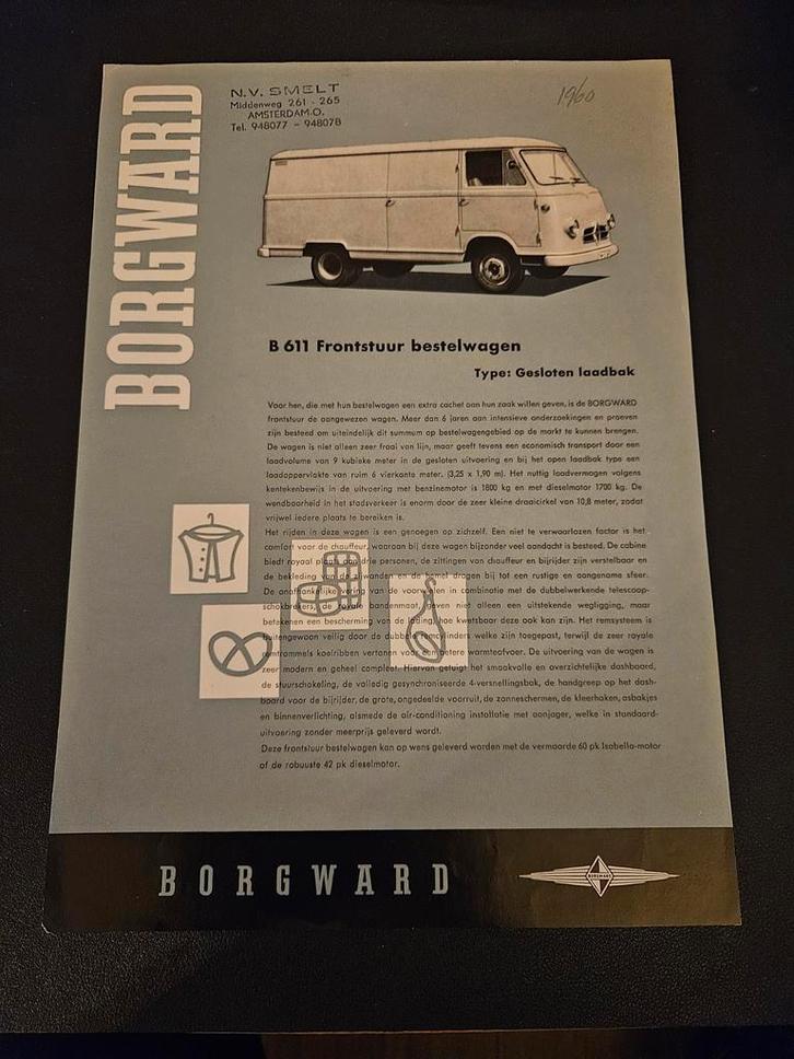 Leaflet Borgward B 611 Frontstuur Bestelwagen 1959, Boeken, Auto's | Folders en Tijdschriften, Zo goed als nieuw, Overige merken