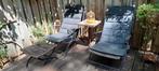 2 heerlijke  deckchair ligstoelen samen met één voetenbank, Tuin en Terras, Tuinstoelen, Ophalen, Gebruikt, Teakhout, Verstelbaar