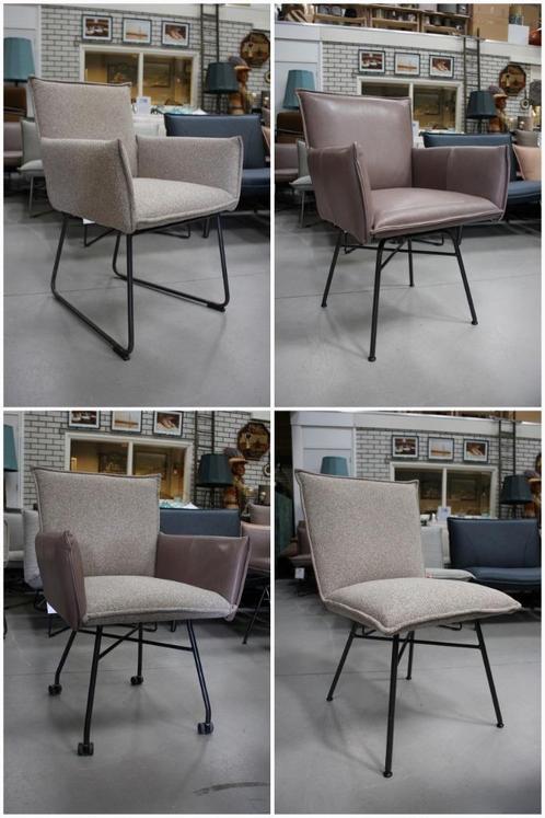 4 luxe eetkamerstoelen Sanne Jess Design leer stof naturel, Huis en Inrichting, Stoelen, Zo goed als nieuw, Vier, Leer, Metaal