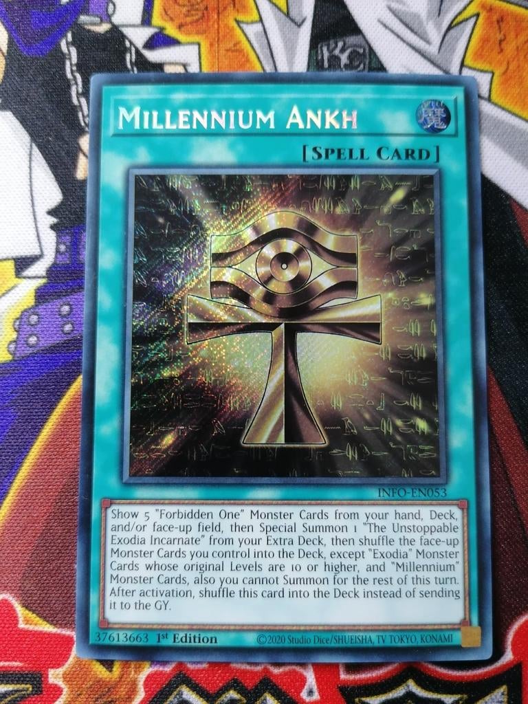 Millennium Ankh - Secret Rare INFO - Yu-Gi-Oh, Ophalen of Verzenden, Zo goed als nieuw, Foil