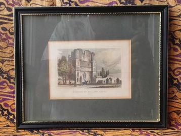 Mooie antieke ingelijste ets uit Engeland van Malling Abbey. beschikbaar voor biedingen
