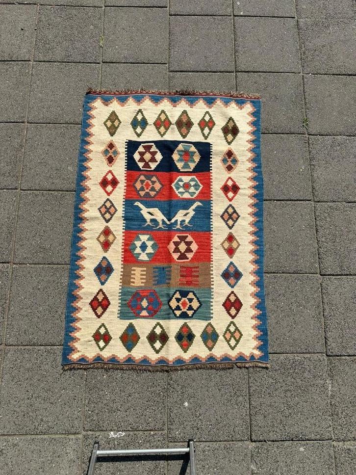 Handgeweven Kelim - Kilim Qashqai tapijt 150*102 cm, Huis en Inrichting, Stoffering | Tapijten en Kleden, Zo goed als nieuw, 100 tot 150 cm