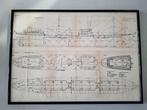 ingelijst diagram ontwerptekening schip vrachtschip jaren 50, Ophalen, Gebruikt, Motorboot, Kaart, Foto of Prent