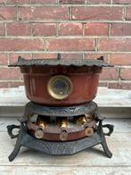 Petroleumstel / oliestel 3 pits bruin emaille - gietijzer, Antiek en Kunst, Ophalen of Verzenden
