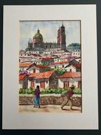Original watercolor painting - colonial town scene, Ophalen