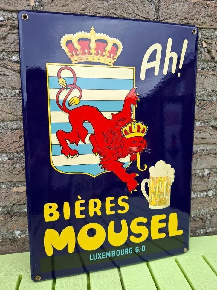 Emaillebord bières Mousel Luxembourg (emaillerie Belge, Verzamelen, Biermerken, Nieuw, Reclamebord, Plaat of Schild, Overige merken