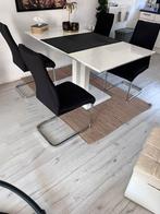 Hoogglans eettafel 160cm met 4 stoelen, Ophalen, Gebruikt, 50 tot 100 cm, 150 tot 200 cm