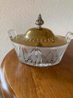 Antiek kristallen botervloot met koperen deksel, Antiek en Kunst, Ophalen of Verzenden