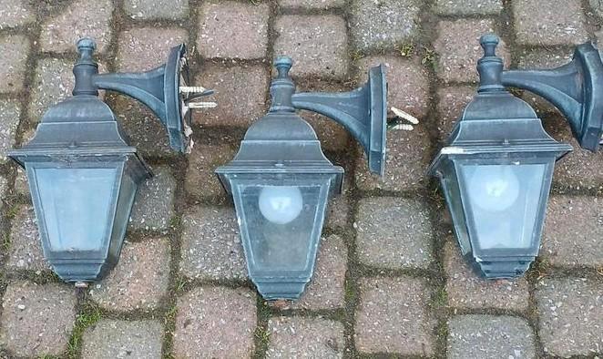 Buitenverlichting Wandlampen (3 stuks), Tuin en Terras, Buitenverlichting, Gebruikt, Wandlamp, Glas, Minder dan 50 watt, Netvoeding
