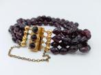 Granaten armband met 3-delig gouden slot, 21,5 cm., Verzenden, Goud, Armband