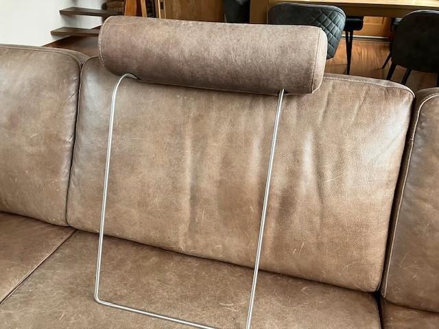 Een mooie bruine leren bank met losse poef., Huis en Inrichting, Banken | Voetenbanken en Poefen, Gebruikt, 125 cm of meer, 125 cm of meer