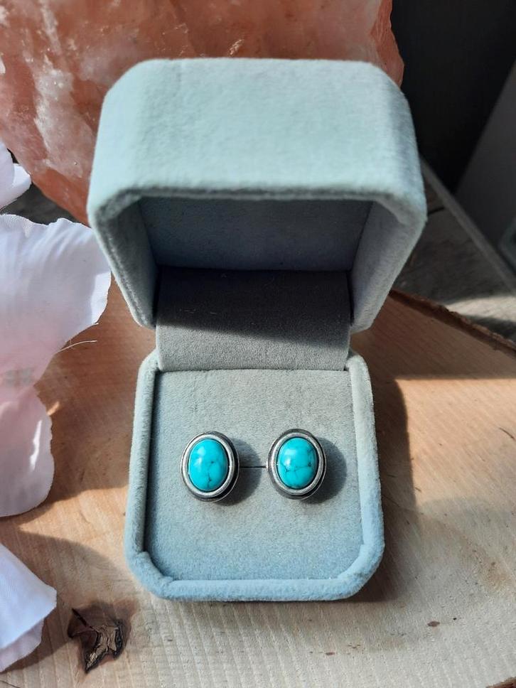 Mooie zilveren Turkoois oorknopjes te koop, Sieraden, Tassen en Uiterlijk, Edelstenen, Nieuw, Ophalen of Verzenden