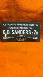 Emaille bord G.B. Sanders & Zn Machinefabriek Enschede, Ophalen of Verzenden, Gebruikt, Reclamebord