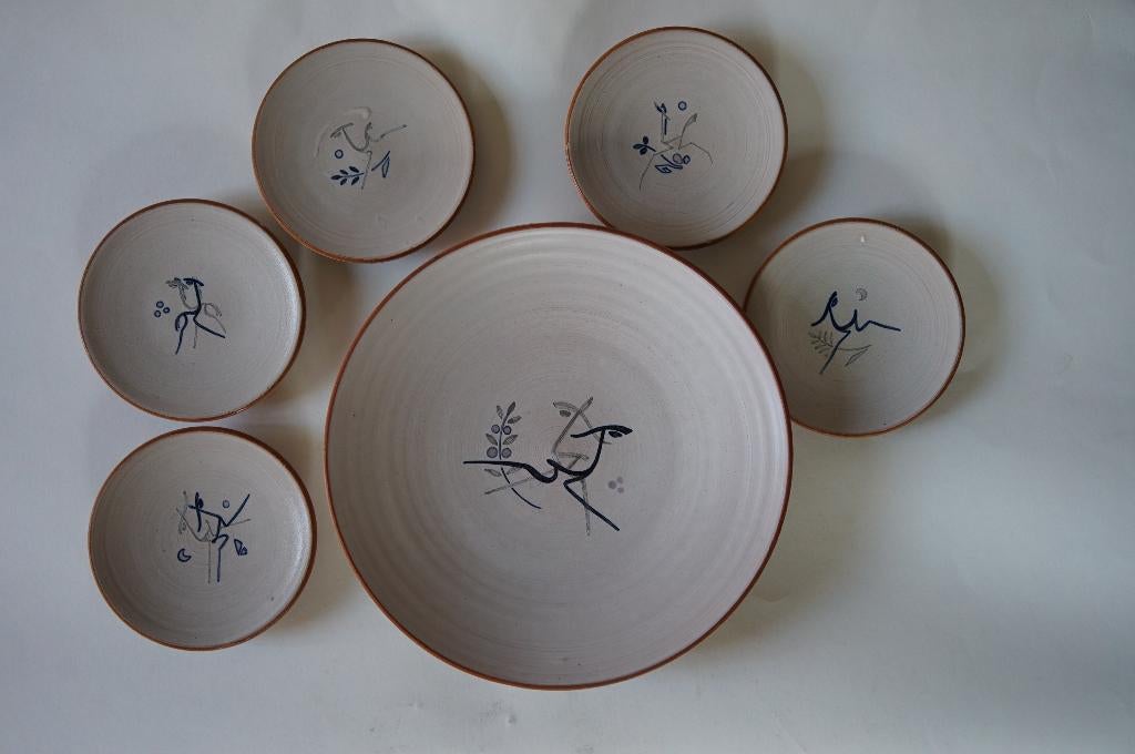 vintage keramiek AmHa Retro Herten veulen bord set gebakstel, Overige typen, Ophalen of Verzenden, Zo goed als nieuw, Overige stijlen