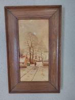 schilderij/tegeltableau landschap eiken lijst, Antiek en Kunst, Ophalen of Verzenden