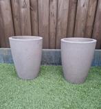 Bloempotten 2 stuks beige zand 40 cm hoog, Tuin en Terras, Bloempotten, Rond, Tuin, Zo goed als nieuw, Aardewerk