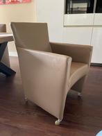 Eetkamerstoelen op wieltjes, 6 stuks kleur taupe leer., Gebruikt, Bruin, Leer, Ophalen of Verzenden