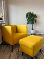 IKEA ekero Gele fauteuil met poef, Ophalen, 75 tot 100 cm, Zo goed als nieuw, Stof