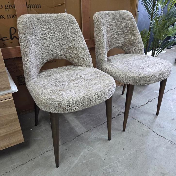 2 x Eetkamerstoel Delphine Chenille Naturel van Richmond, Huis en Inrichting, Stoelen, Nieuw, Twee, Metaal, Overige kleuren, Ophalen