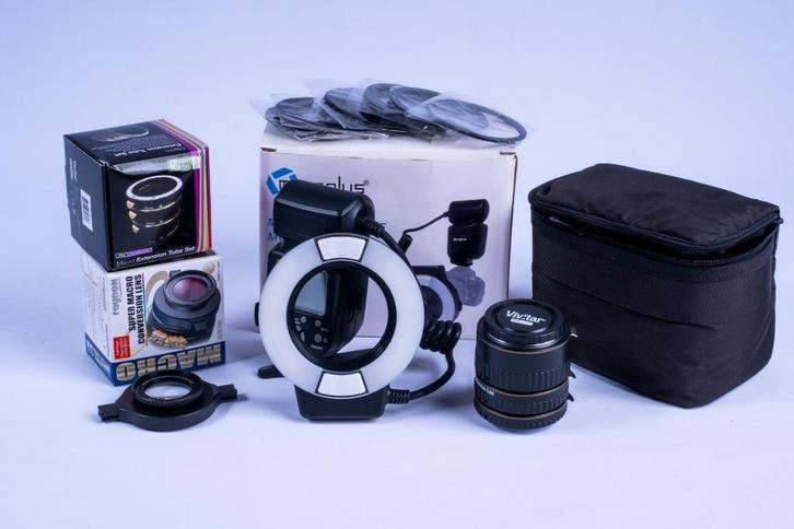 Macro gear voor Nikon incl. ringflitser en veel meer, Audio, Tv en Foto, Fotografie | Flitsers, Zo goed als nieuw, Nikon, Ophalen of Verzenden
