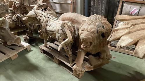 leeuw xl teak hout, Verzamelen, Beelden en Beeldjes, Nieuw, Dier, Ophalen