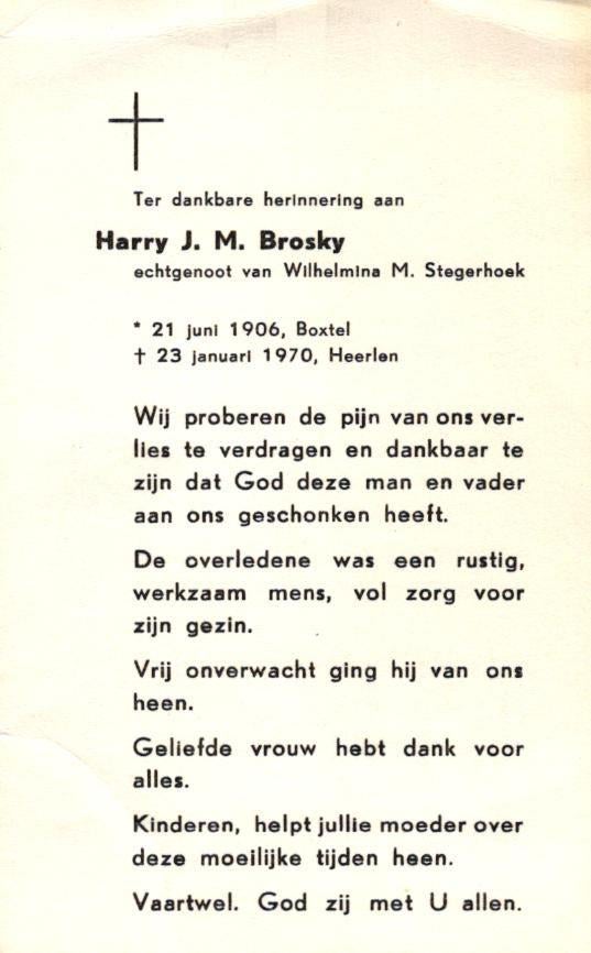 Brosky Harry J.M. 1906 Boxtel-1970 Heerlen, Ophalen of Verzenden