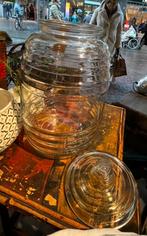 Grote glazen vaas voorraadpot met ribbels dekselpot, Antiek en Kunst, Ophalen of Verzenden