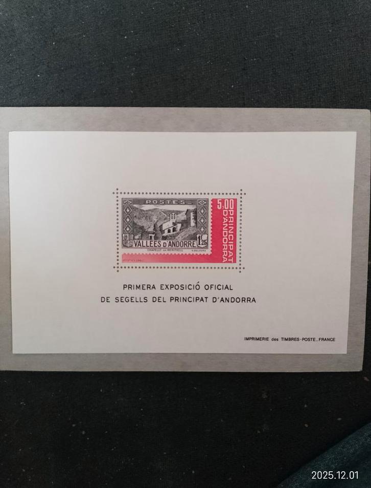 Andorra Postzegel - Primera Exposició Oficial, Postzegels en Munten, Postzegels | Nederland, Ophalen of Verzenden
