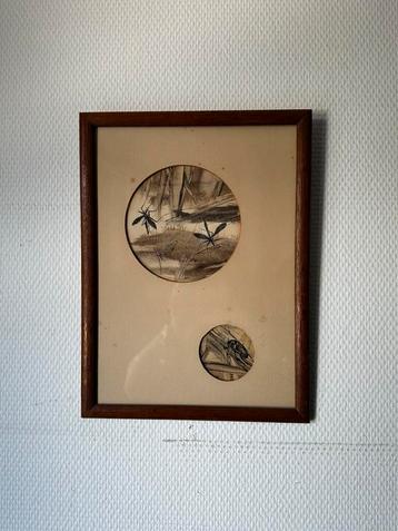 Uniek kunstwerk Insecten in rietlandschap, gesigneerd JD ’74 beschikbaar voor biedingen