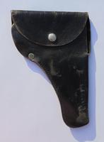Oud zwart leren militair of politie pistool holster., Ophalen of Verzenden, Landmacht, Nederland, Overige typen