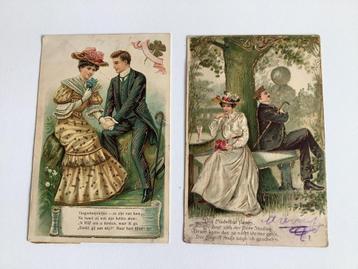 2 antieke kaarten uit 1906 met liefdesgedicht  beschikbaar voor biedingen