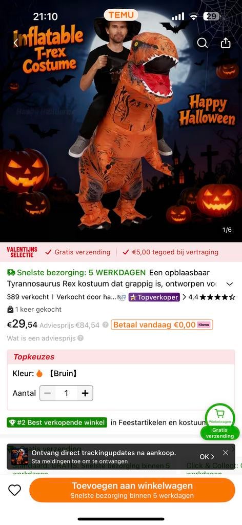 Opblaasbaar T-Rex Kostuum - Halloween of Carnaval, Kleding | Dames, Carnavalskleding en Feestkleding, Zo goed als nieuw, Kleding