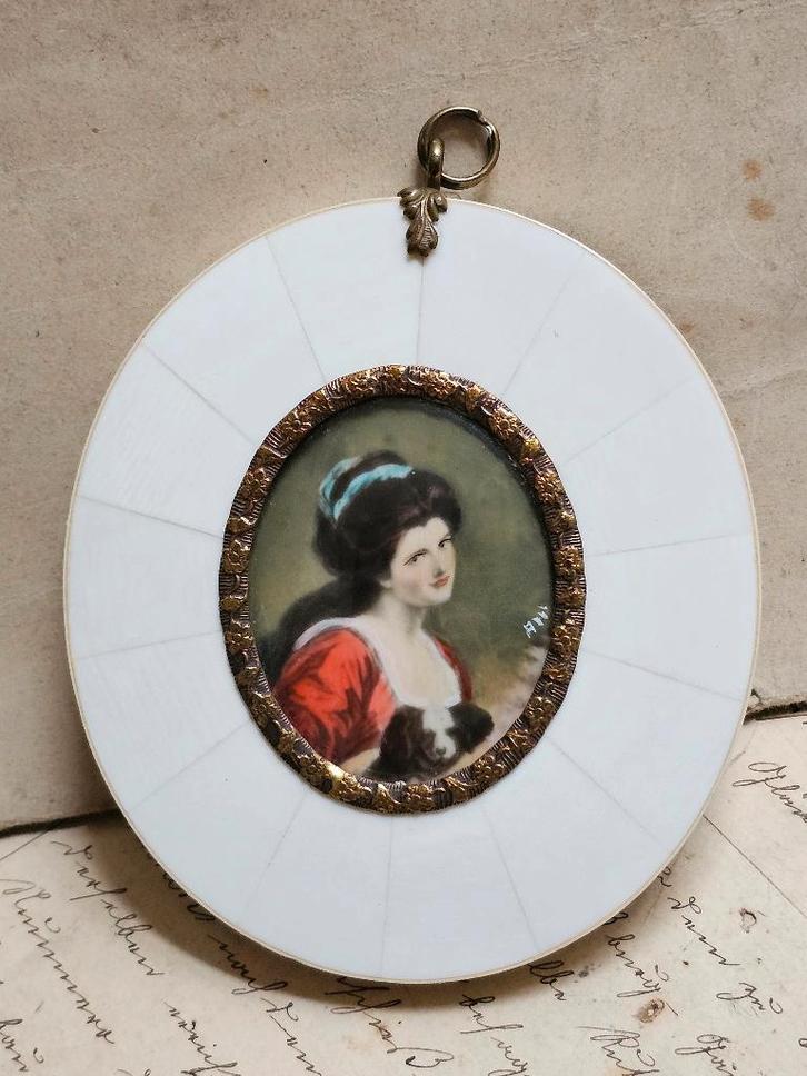 Miniatuur portret Lady Hamilton, gesigneerd, Antiek en Kunst, Kunst | Schilderijen | Klassiek, Ophalen of Verzenden