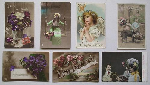 6 nostalgische, romantische ansichtkaarten vorige eeuw, Antiek en Kunst, Curiosa en Brocante, Verzenden
