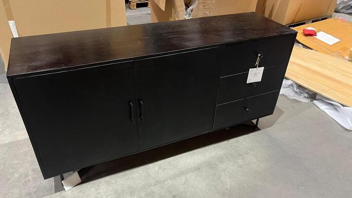 Dressoir kast Lex - Zwart - Mangohout, Huis en Inrichting, Kasten | Dressoirs, Nieuw, 150 tot 200 cm, 25 tot 50 cm, Met deur(en)